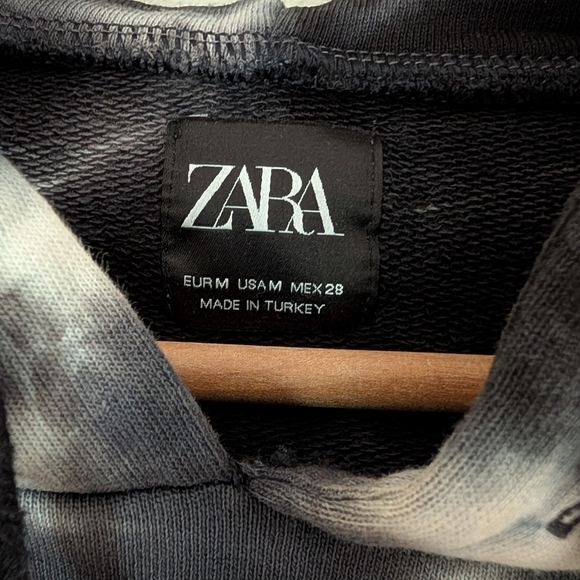 ZARA Black White Tie Dye Hoodie Loose Relaxed Hooded Sweatshirt Top Size M - Picture 2 of 6